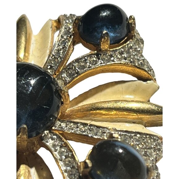 Kenneth Jay Lane KJL Blue & Rhinestone Vintage Square Floral Brooch Signed - Picture 3 of 16